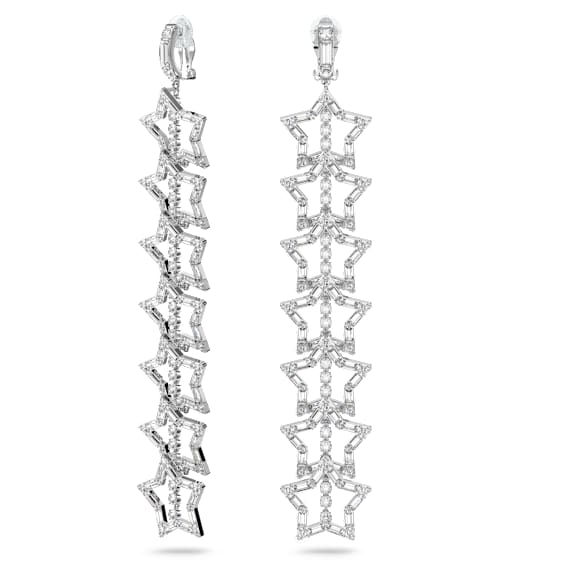 Stella 夹式耳环, 星星, 白色, 镀铑 - Swarovski, 5617756