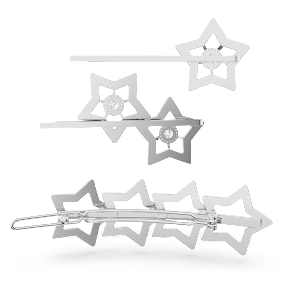 发夹, 套装 (3), 混合切割, 星星, 白色, 镀铑 - Swarovski, 5617759