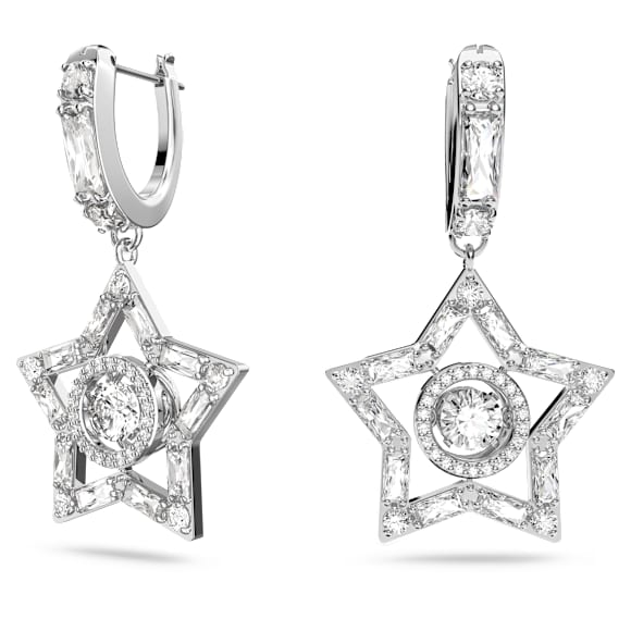 Stella 水滴形耳环, 混合切割, 星星, 白色, 镀铑 - Swarovski, 5617767