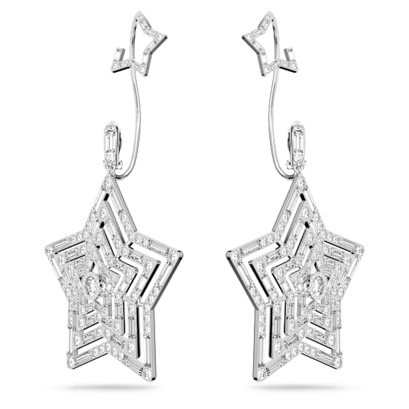 Stella 夹式耳环, 星星, 大号, 白色, 镀铑 - Swarovski, 5617768