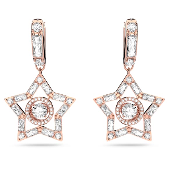 Stella 水滴形耳环, 混合切割, 星星, 白色, 镀玫瑰金色调 - Swarovski, 5617769