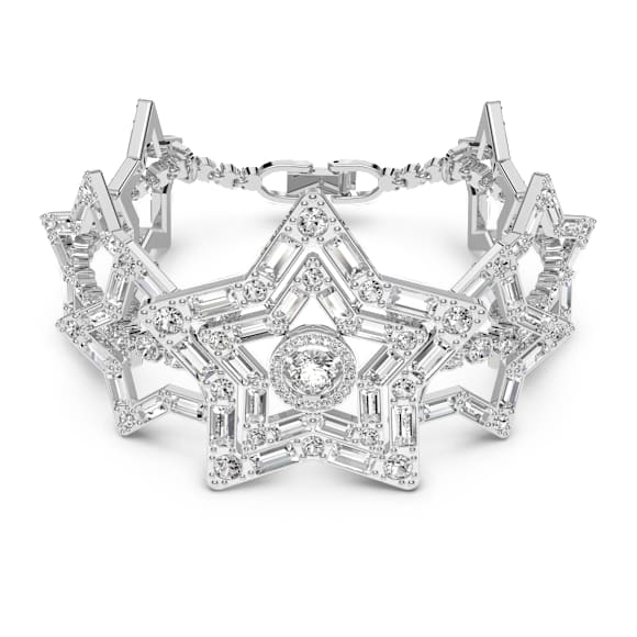 Stella bracelet, Mixed cuts, Star, Large, White, Rhodium plated - Swarovski, 5617880