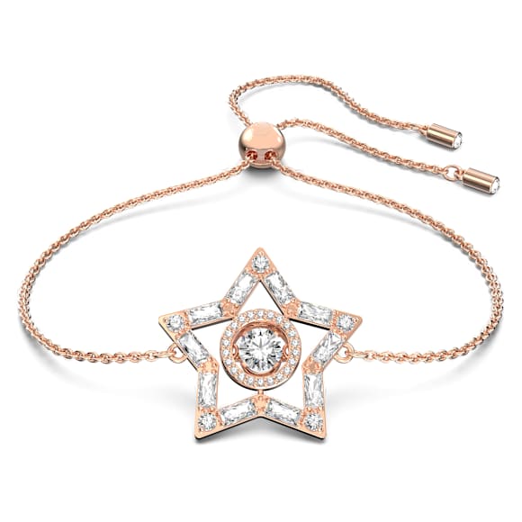 Pulsera Stella, Tallas mixtas, Estrella, Blanca, Baño tono oro rosa - Swarovski, 5617882