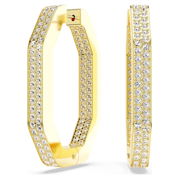 Anneaux d'oreilles Dextera, Forme octogonale, Larges, Blanches, Placage de ton or - Swarovski, 5618304