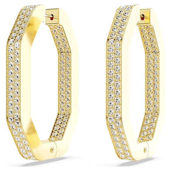 Anneaux d'oreilles Dextera, Forme octogonale, Larges, Blanches, Placage de ton or - Swarovski, 5618304