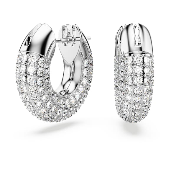 Kruhové náušnice Dextera, Malé, Bílá, Pokoveno rhodiem - Swarovski, 5618306