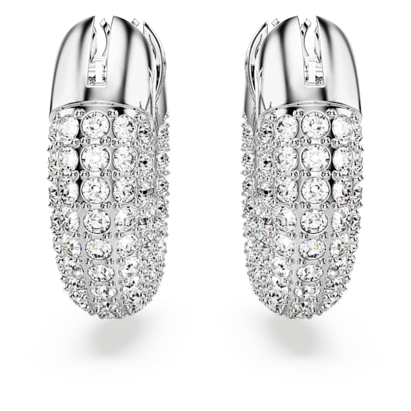 Kruhové náušnice Dextera, Malé, Bílá, Pokoveno rhodiem - Swarovski, 5618306