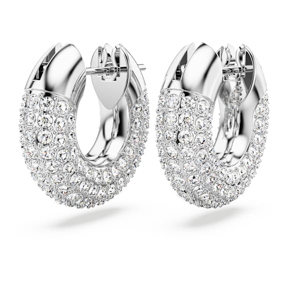 SWAROVSKI Dextera フープピアス Dextera フープピアス, 小, ホワイト, ロジウム・プレーティング