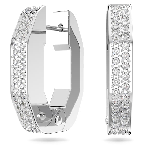 Pendientes de aro Dextera, Forma octagonal, Pequeños, Blancos, Baño de rodio - Swarovski, 5618307