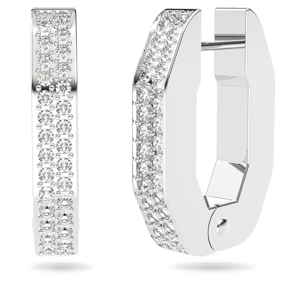 Pendientes de aro Dextera, Forma octagonal, Pequeños, Blancos, Baño de rodio - Swarovski, 5618307