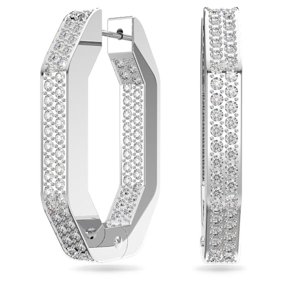 Anneaux d'oreilles Dextera, Forme octogonale, Medium, Blanches, Métal rhodié - Swarovski, 5618308