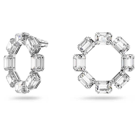 Millenia ต่างหูแบบห่วง, เจียระไนทรงแปดเหลี่ยม, ขาว, เคลือบโรเดียม - Swarovski, 5618629