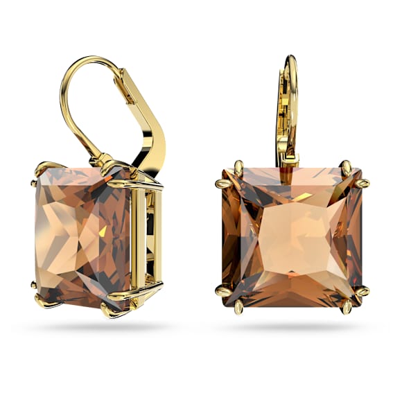 Millenia drop earrings, Square cut, Brown, Gold-tone plated - Swarovski, 5619494