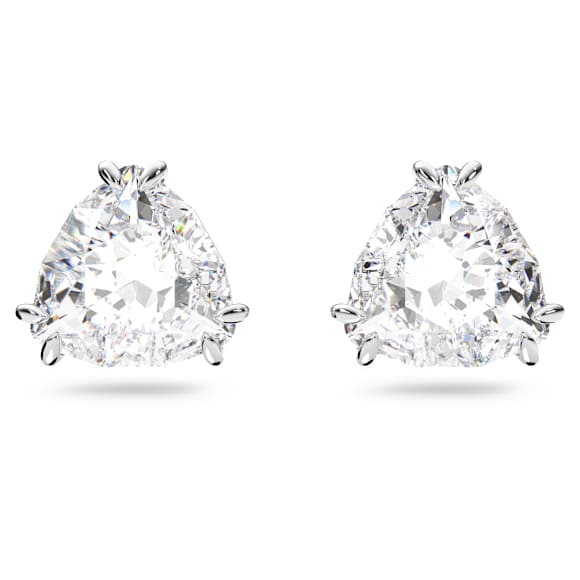 Matrix stud earrings, Trilliant cut, White, Rhodium plated - Swarovski, 5619498