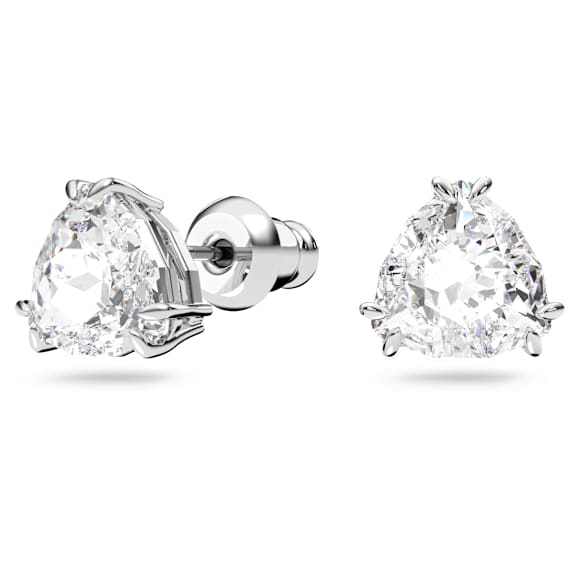 Matrix stud earrings, Trilliant cut, White, Rhodium plated - Swarovski, 5619498