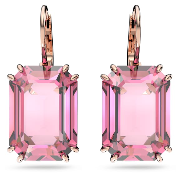 Millenia 水滴形耳環, 八角形切割, 粉紅色, 18K 金（玫瑰金色）飾面 - Swarovski, 5619502