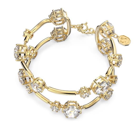 Constella 双圈手镯, 圆形切割, 白色, 镀金色调 - Swarovski, 5620395