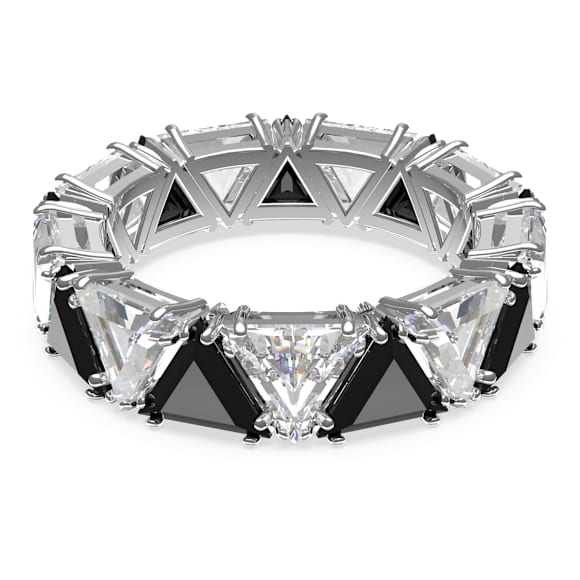 Ortyx cocktail ring, Triangle cut, Black, Rhodium plated - Swarovski, 5620672