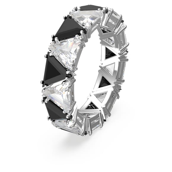 Ortyx cocktail ring, Triangle cut, Black, Rhodium plated - Swarovski, 5620672
