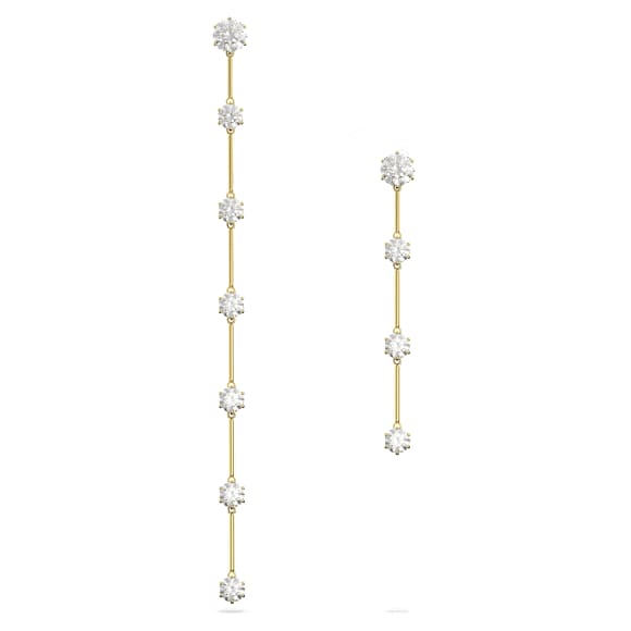 Constella 水滴形耳環, 非對稱設計, 圓形切割, 白色, 閃耀的鍍金色調 - Swarovski, 5622721