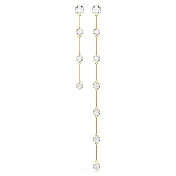 Constella drop earrings, Asymmetrical design, Round cut, White, Shiny gold-tone plated - Swarovski, 5622721