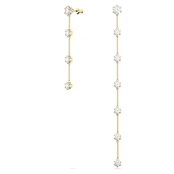 Constella 水滴形耳環, 非對稱設計, 圓形切割, 白色, 閃耀的鍍金色調 - Swarovski, 5622721