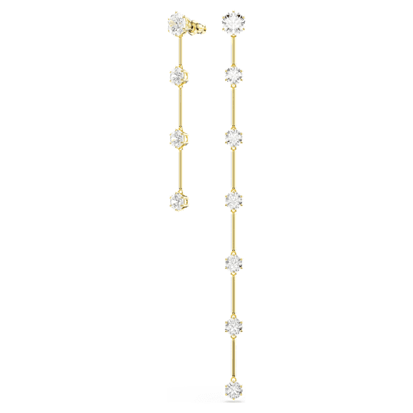 Constella drop earrings, Asymmetrical design, Round cut, White, Shiny gold-tone plated - Swarovski, 5622721