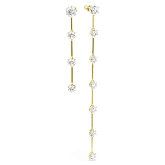 Cercei cu drop Constella, Design asimetric, Tăietură rotundă, Albi, Fényes aranyszínű bevonatú - Swarovski, 5622721