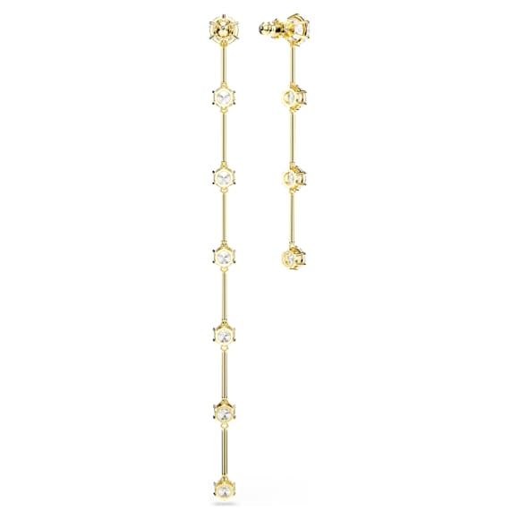 Cercei cu drop Constella, Design asimetric, Tăietură rotundă, Albi, Fényes aranyszínű bevonatú - Swarovski, 5622721