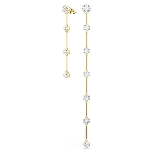 Cercei cu drop Constella, Design asimetric, Tăietură rotundă, Albi, Fényes aranyszínű bevonatú - Swarovski, 5622721