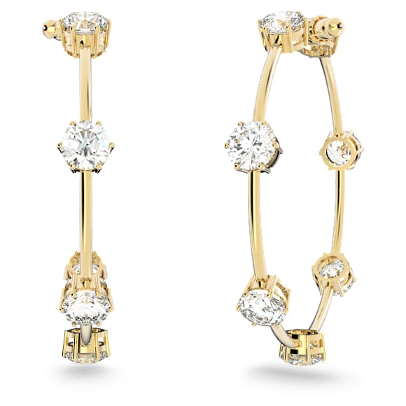 Constella 大圈耳环, 圆形切割, 大码, 白色, 闪耀的镀金色调 - Swarovski, 5622722
