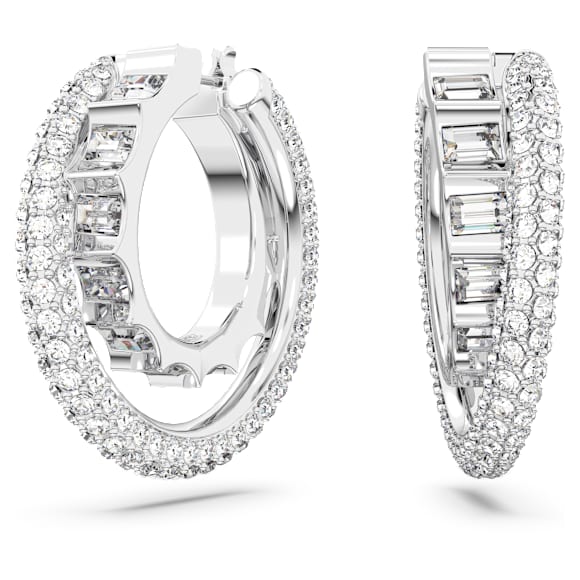 Dextera 大圈耳环, 混合切割, 白色, 镀铑 - Swarovski, 5623483