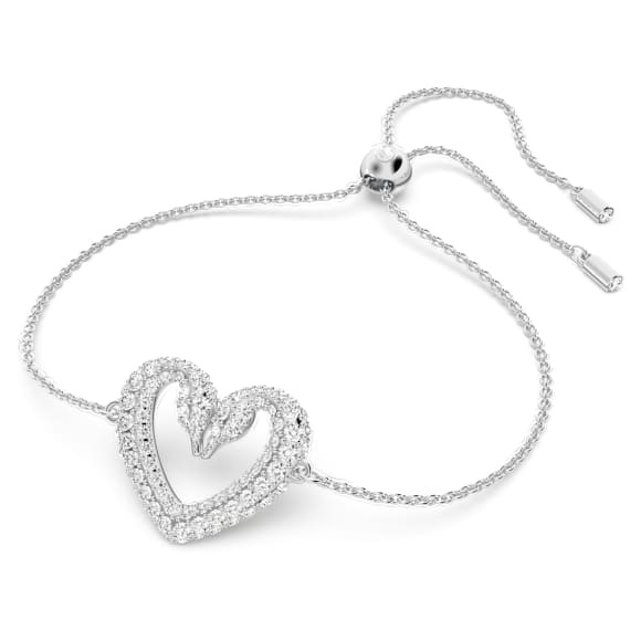 Una 手链, 心形, 中号, 白色, 镀铑 - Swarovski, 5625534