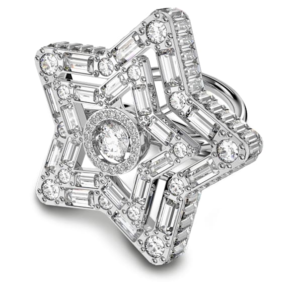 Stella Cocktailring, Blandade slipningar, Stjärna, Vit, Rodiumpläterad - Swarovski, 5626368