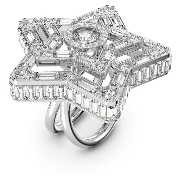 Stella Cocktailring, Blandade slipningar, Stjärna, Vit, Rodiumpläterad - Swarovski, 5626368