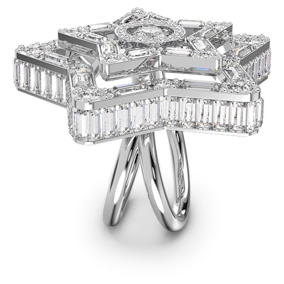 Stella Cocktailring, Blandade slipningar, Stjärna, Vit, Rodiumpläterad - Swarovski, 5626368