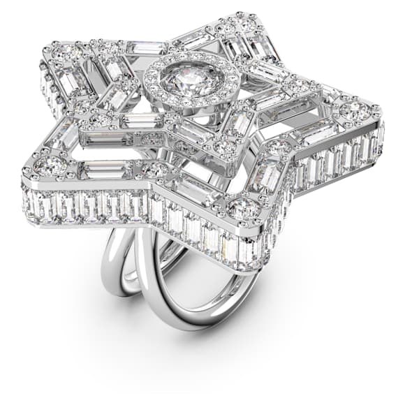 Stella Cocktailring, Verschiedene Schliffe, Stern, Weiß, Rhodiniert - Swarovski, 5626369