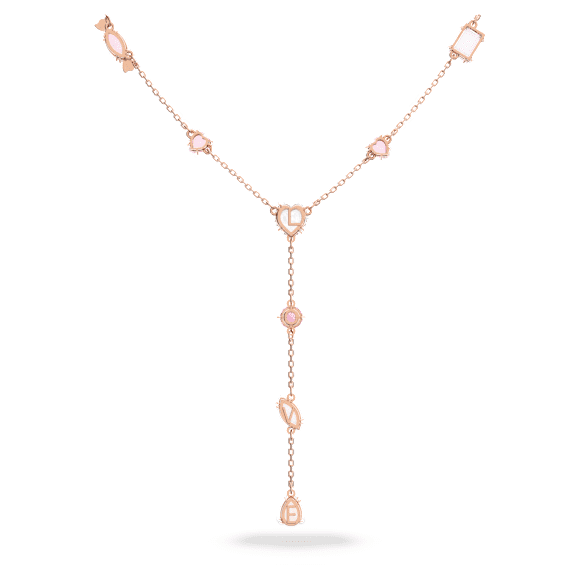 Gema 520 Y 字形鏈墜, 心心糖果, 粉紅色, 鍍玫瑰金色調 - Swarovski, 5626658