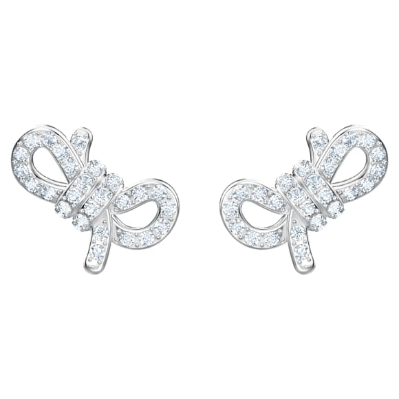 Lifelong Bow 耳钉, 蝴蝶结, 白色, 镀铑 - Swarovski, 5627345