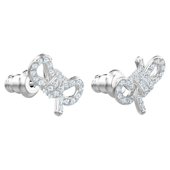 Lifelong Bow 耳钉, 蝴蝶结, 白色, 镀铑 - Swarovski, 5627345