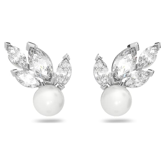 Louison Pearl 스터드 이어링, 잎, 화이트, 로듐 플래팅 - Swarovski, 5627346