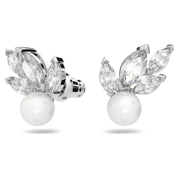 Louison Pearl 스터드 이어링, 잎, 화이트, 로듐 플래팅 - Swarovski, 5627346