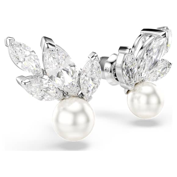 Louison Pearl スタッドピアス, 葉, ホワイト, ロジウム・プレー