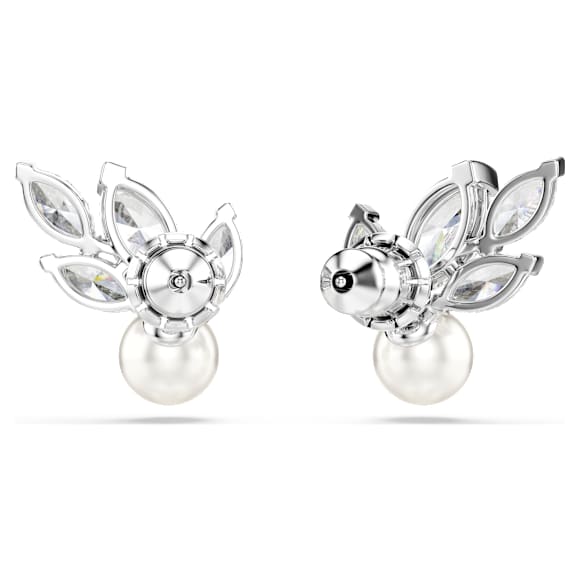 Cercei stud Louison Pearl, Frunză, Albi, Placat cu rodiu - Swarovski, 5627346