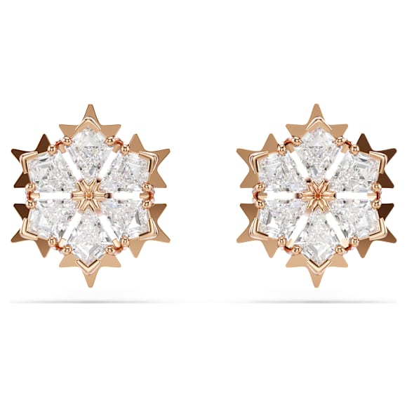 Pendientes de botón Magic, Copo de nieve, Blancos, Acabado en oro rosa de 18 quilates - Swarovski, 5627348