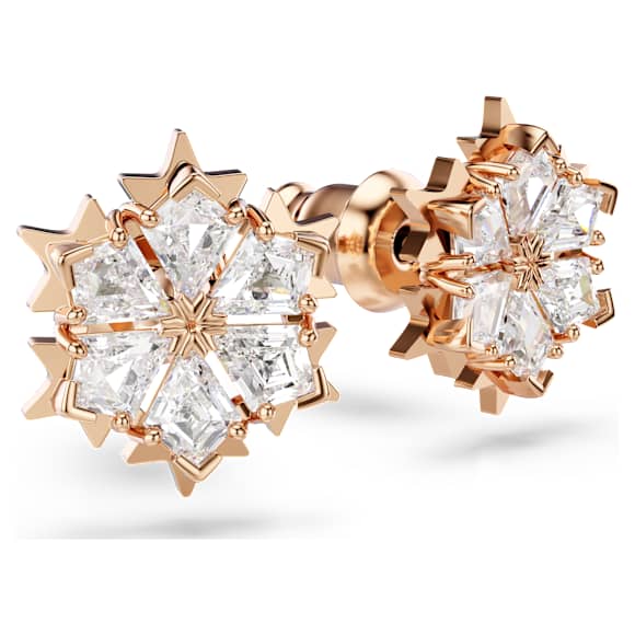 Magic Ohrstecker, Schneeflocke, Weiß, 18K Roségoldbeschichtet - Swarovski, 5627348