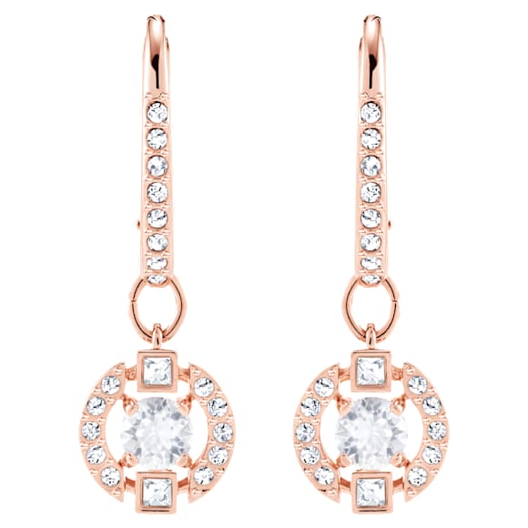 Długie kolczyki Una, Szlif okrągły, Oprawa brukowa, Białe, Wykończenie z 18-karatowego różowego złota - Swarovski, 5627350