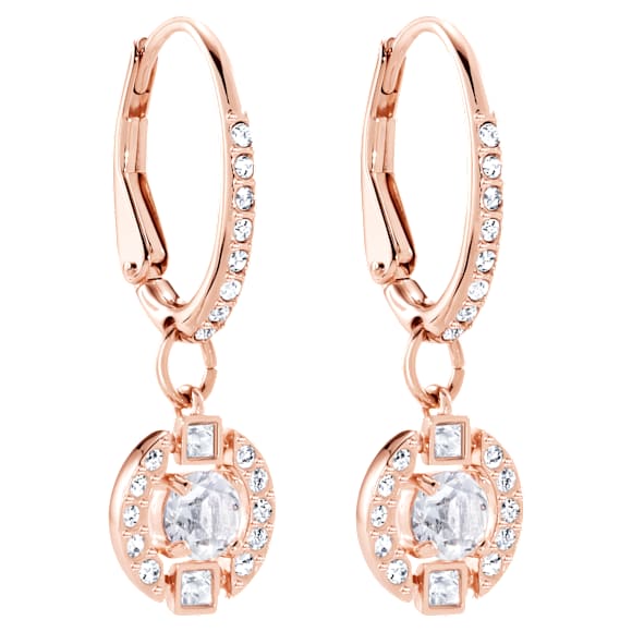 Pendientes Una, Talla redonda, Pavé, Blancos, Acabado en oro rosa de 18 quilates - Swarovski, 5627350