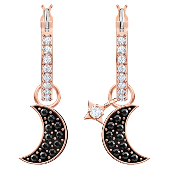 Symbolica drop earrings, Moon and star, Black, Rose gold-tone plated - Swarovski, 5627352