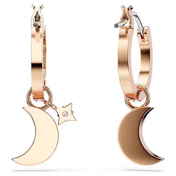 Symbolica Hängande örhängen, Måne och stjärna, Svart, 18K roséguldsfinish - Swarovski, 5627352